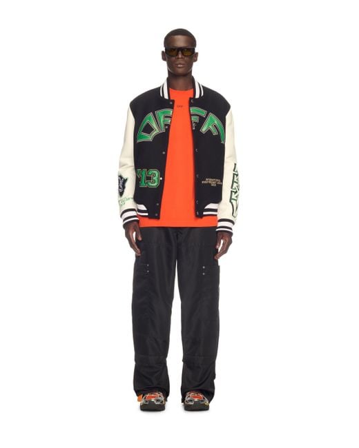 Off-White c/o Virgil Abloh Black Crocodile Wool/Leather Varsity Jacket for men