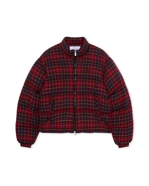 Off-White c/o Virgil Abloh Red Spray Arrow Check Flannel Down Jacket for men