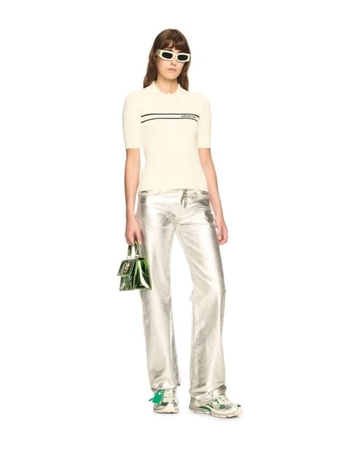 Off-White c/o Virgil Abloh White Cream Striped Knit Polo Shirt