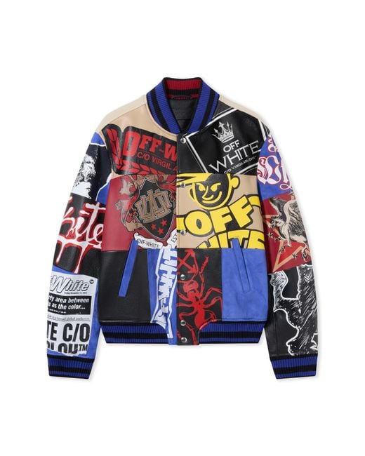 Off-White c/o Virgil Abloh Blue Multipatch Wool Varsity Jacket for men