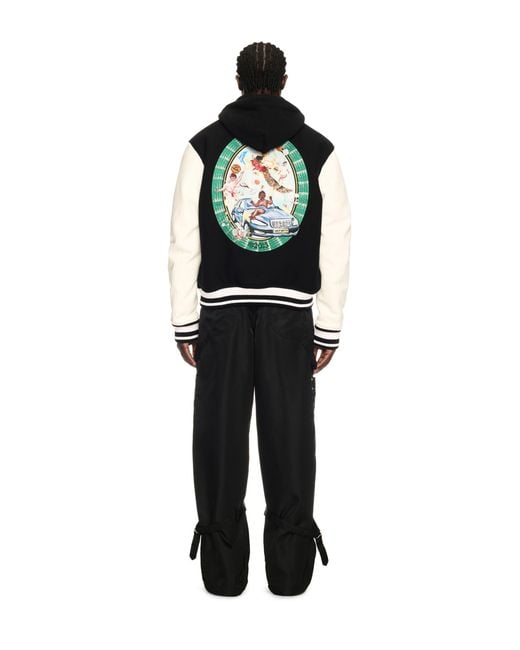 Off-White c/o Virgil Abloh Black Fresco Leather/Wool Varsity Jacket for men
