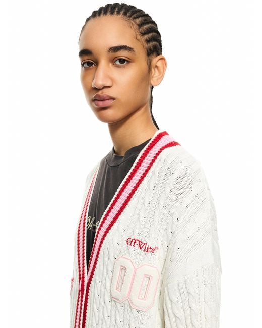 Off-White c/o Virgil Abloh White College Patch Cable Knit Cardigan
