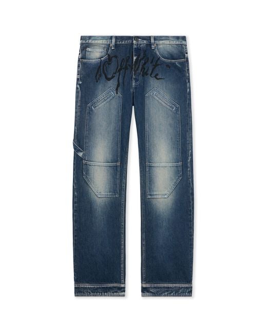Off-White c/o Virgil Abloh Blue Cherry Diagonal Twist Stack Jeans for men