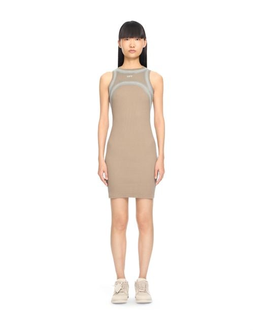 Off-White c/o Virgil Abloh Natural Spray Off Stamp Ribbed Round Dress