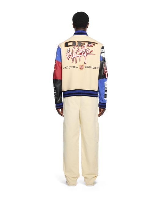 Off-White c/o Virgil Abloh Blue Multipatch Wool Varsity Jacket for men