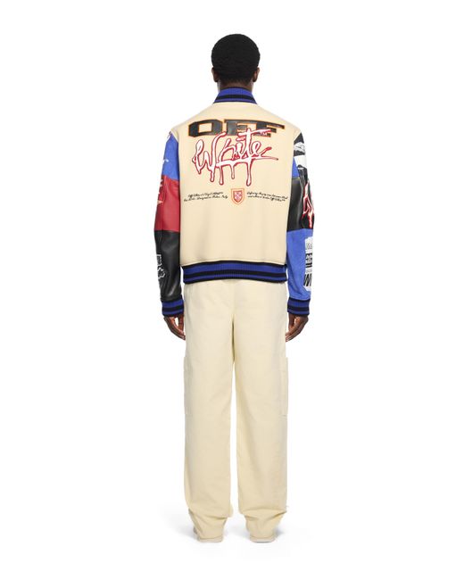 Off-White c/o Virgil Abloh Blue Multipatch Wool Varsity Jacket for men