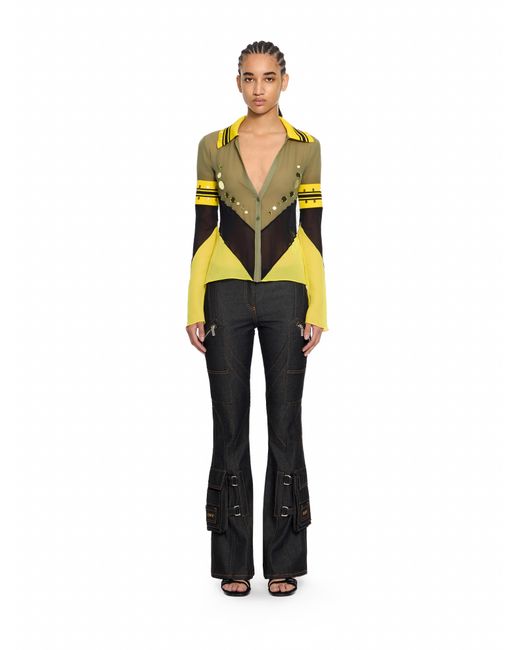 Off-White c/o Virgil Abloh Yellow Geo Mirror Ribbed Color Block Shirt