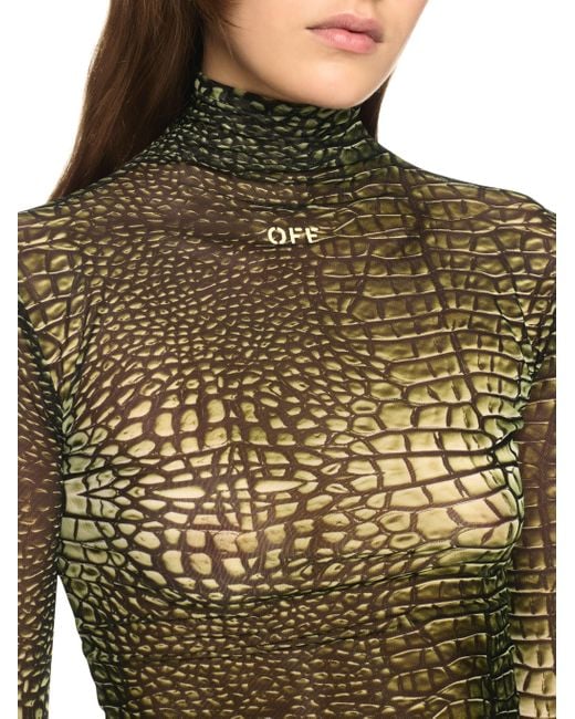 Off-White c/o Virgil Abloh Green Logo-Print Crocodile-Effect Top