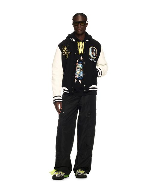 Off-White c/o Virgil Abloh Black Fresco Leather/Wool Varsity Jacket for men