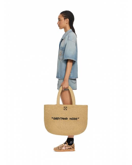 Off-White c/o Virgil Abloh Metallic Jitney Quote Raffia Tote Bag