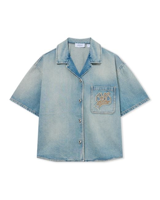 Off-White c/o Virgil Abloh Blue College Patch Denim S/S Shirt