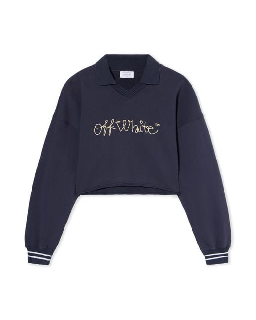 Off-White c/o Virgil Abloh Blue Embroidered Script Logo Crop Polo Sweater