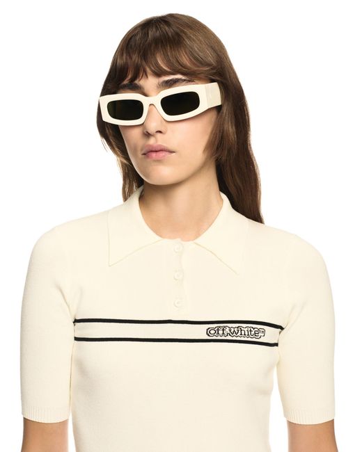 Off-White c/o Virgil Abloh White Cream Striped Knit Polo Shirt