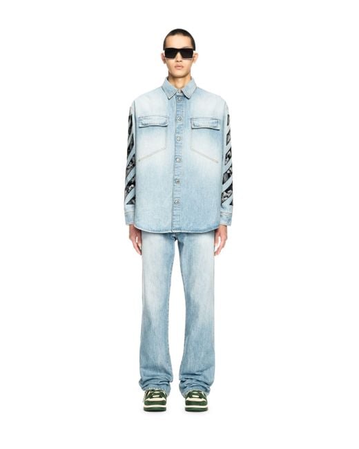 Off-White c/o Virgil Abloh Blue Diagonal Fresco Arrow Military Shirt for men