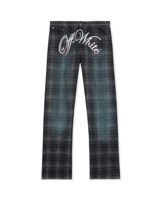 Off-White c/o Virgil Abloh Blue Check Jacqaurd Slim Relax Jeans for men