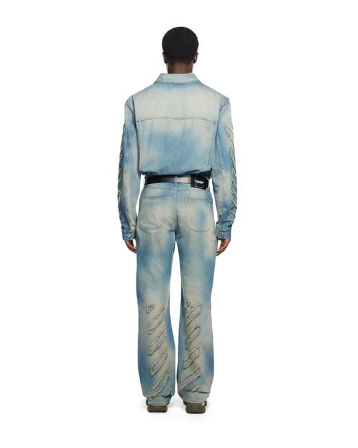 Off-White c/o Virgil Abloh Blue Diagonal Raw Patch Denim Jacket for men