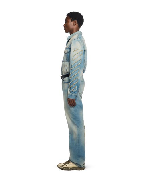 Off-White c/o Virgil Abloh Blue Diagonal Raw Patch Denim Jacket for men