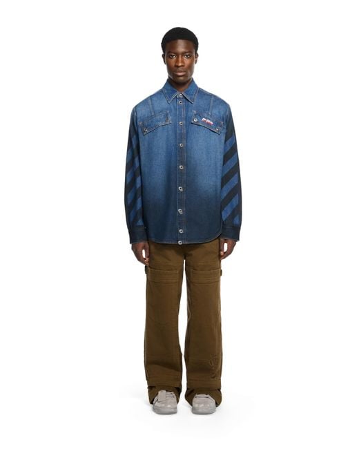 Off-White c/o Virgil Abloh Blue Spray Diagonal Denim Shirt for men