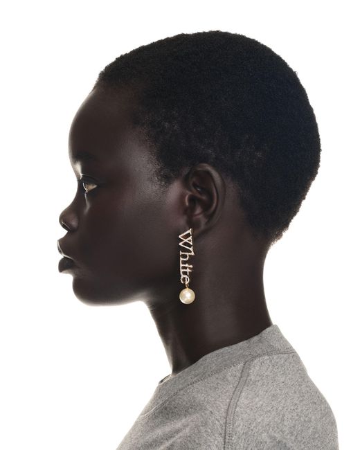 Off-White c/o Virgil Abloh White Strass + Pearl Logo Earrings