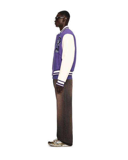 Off-White c/o Virgil Abloh Purple Time Leather/Wool Varsity Jacket for men