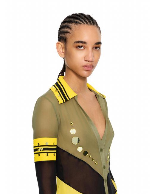 Off-White c/o Virgil Abloh Yellow Geo Mirror Ribbed Color Block Shirt