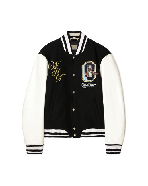 Off-White c/o Virgil Abloh Black Fresco Leather/Wool Varsity Jacket for men