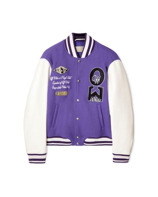 Off-White c/o Virgil Abloh Purple Time Leather/Wool Varsity Jacket for men