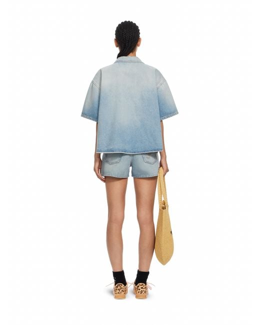 Off-White c/o Virgil Abloh Blue College Patch Denim S/S Shirt