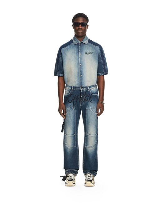 Off-White c/o Virgil Abloh Blue Cherry Diagonal Twist Stack Jeans for men