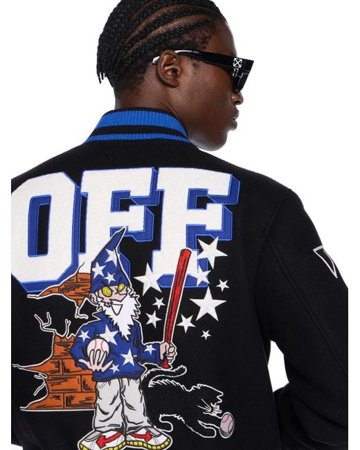 Off-White c/o Virgil Abloh Black Street Wiz Wool Varsity Jacket for men