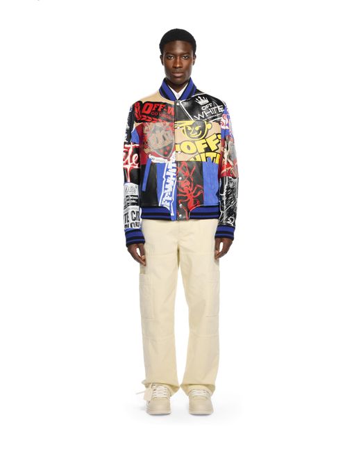 Off-White c/o Virgil Abloh Blue Multipatch Wool Varsity Jacket for men