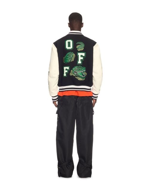 Off-White c/o Virgil Abloh Black Crocodile Wool/Leather Varsity Jacket for men
