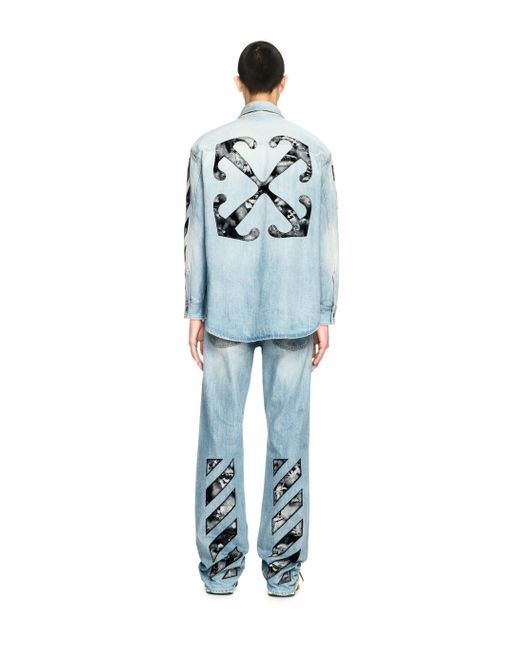 Off-White c/o Virgil Abloh Blue Diagonal Fresco Arrow Military Shirt for men