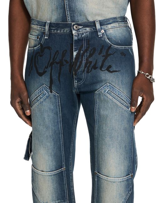 Off-White c/o Virgil Abloh Blue Cherry Diagonal Twist Stack Jeans for men