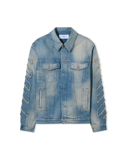 Off-White c/o Virgil Abloh Blue Diagonal Raw Patch Denim Jacket for men