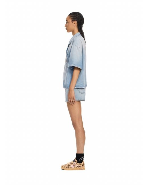 Off-White c/o Virgil Abloh Blue College Patch Denim S/S Shirt