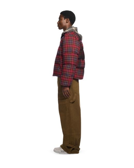 Off-White c/o Virgil Abloh Red Spray Arrow Check Flannel Down Jacket for men