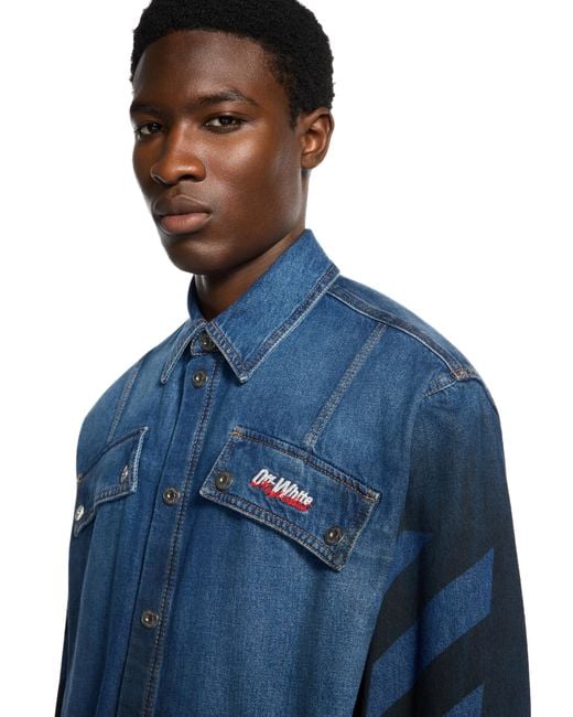 Off-White c/o Virgil Abloh Blue Spray Diagonal Denim Shirt for men