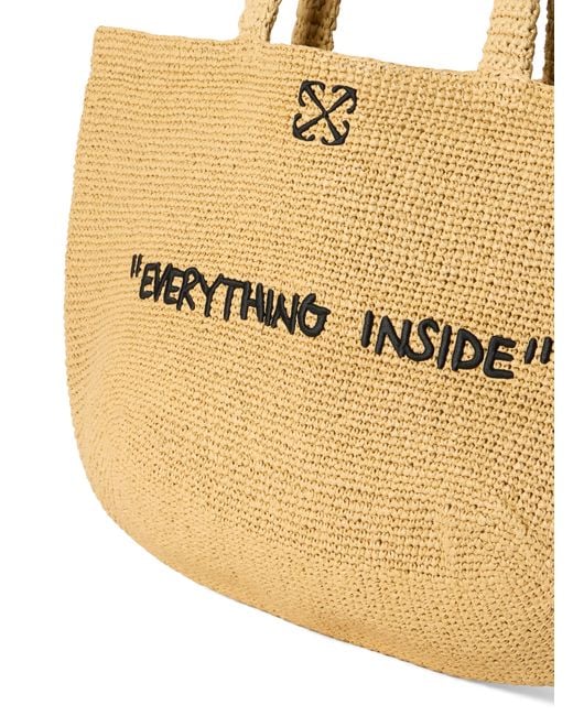 Off-White c/o Virgil Abloh Metallic Jitney Quote Raffia Tote Bag