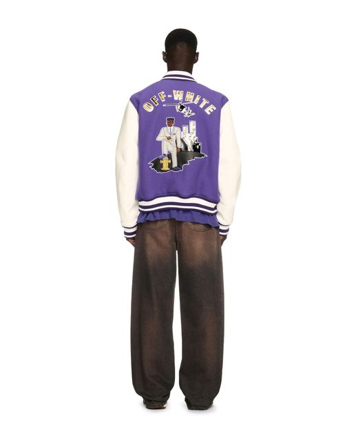 Off-White c/o Virgil Abloh Purple Time Leather/Wool Varsity Jacket for men