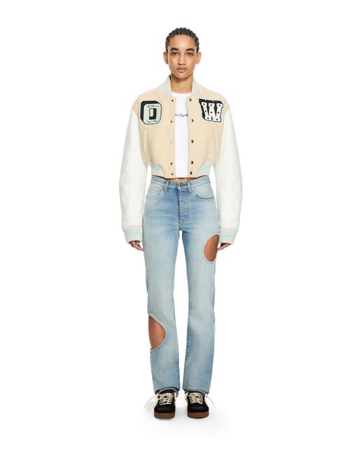 Off-White c/o Virgil Abloh White Graffiti Crop Varsity Jacket