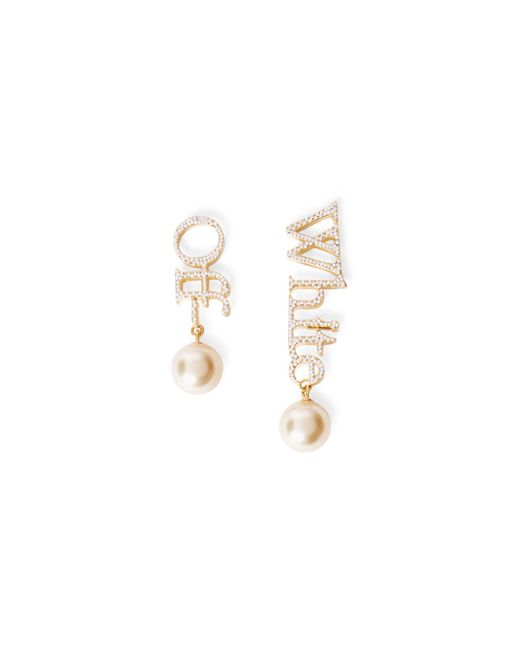 Off-White c/o Virgil Abloh White Strass + Pearl Logo Earrings