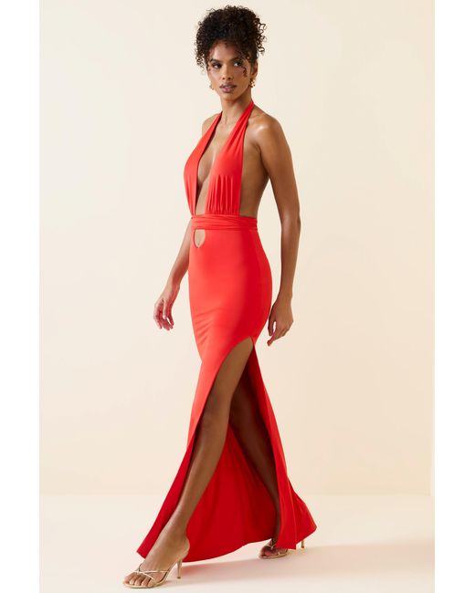 Oh Polly Red Halterneck Cut-Out Maxi Dress