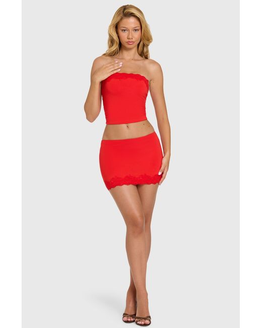 Oh Polly Red Modal Lace-Trim Skort