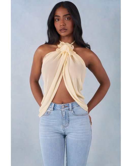Oh Polly Yellow Halterneck Open-Front Top