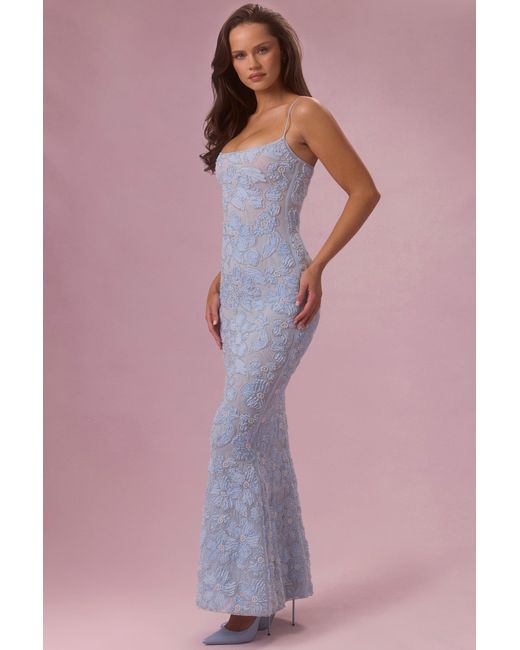 Oh Polly Blue Embellished Square Neck Maxi Dress