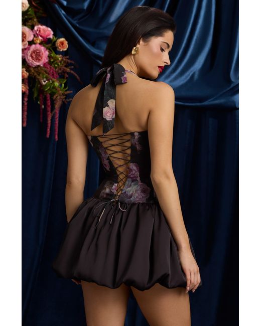 Oh Polly Multicolor Halterneck Lace-Up Bubble Hem Mini Dress