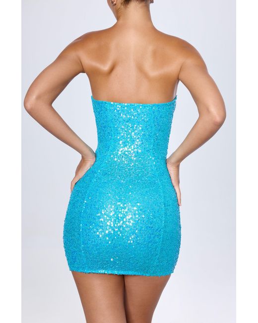 Oh Polly Blue Embellished Bandeau Mini Dress