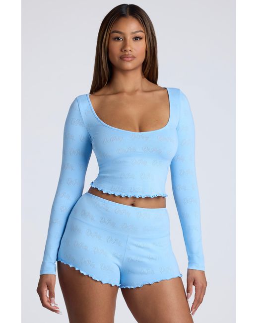 Oh Polly Blue Mid Rise Pointelle Mini Shorts