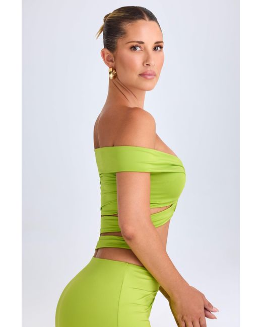 Oh Polly Green Cut-Out Off-Shoulder Crop Top